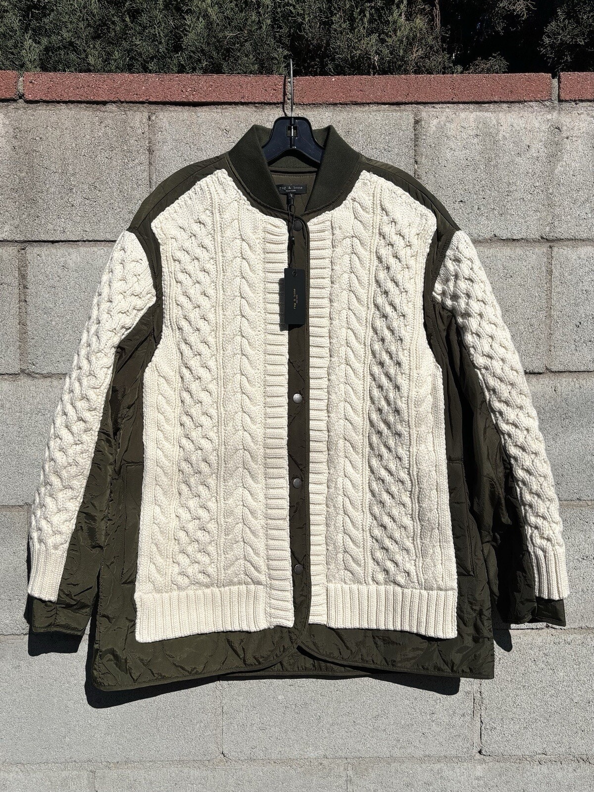 Rag & Bone Winnie Women's Cable Knit Jacket Ivory Green Sz L